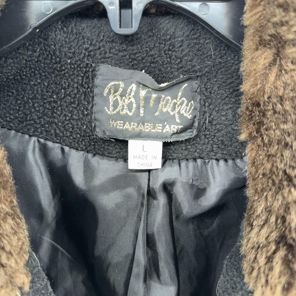 Bob Mackie Vest Womens Large Black Fleece Paisley Embroidered Faux Fur Boho - Picture 5 of 10